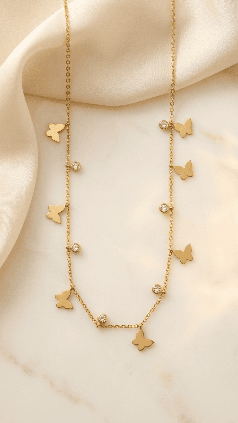 Gold Butterfly Charm Necklace for Women