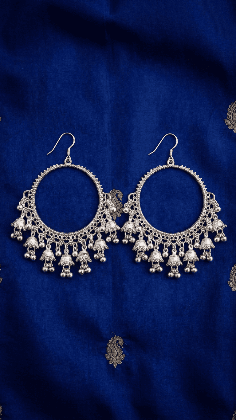Silver Oxidized Jhumka Hoop Earrings