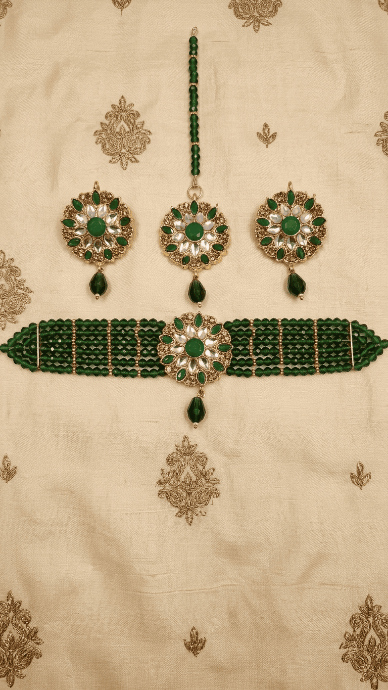 Green Beaded Floral Bridal Jewelry Set