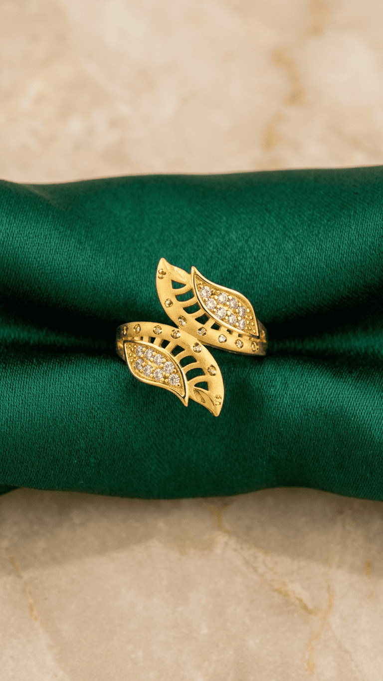 Gold Leaf Rhinestone Statement Ring