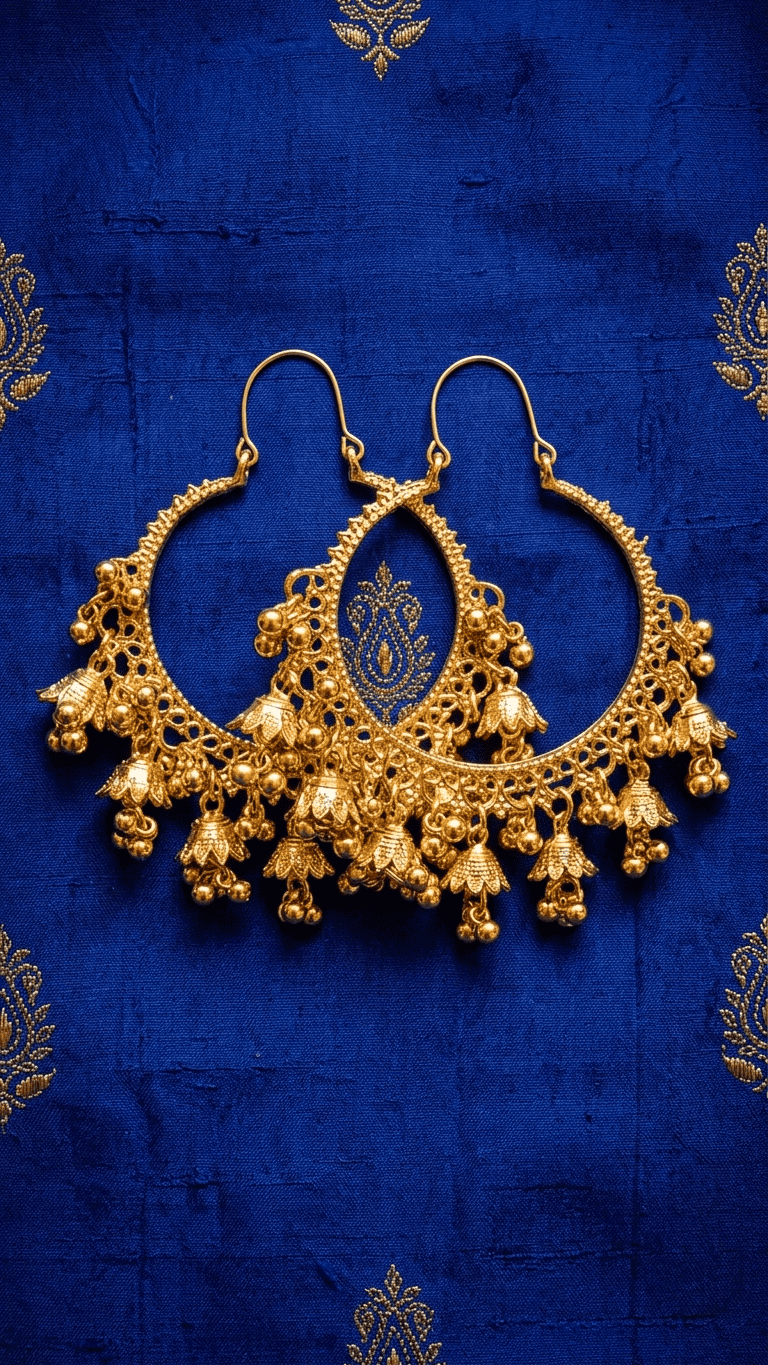 Gold Oxidized Jhumka Hoop Earrings