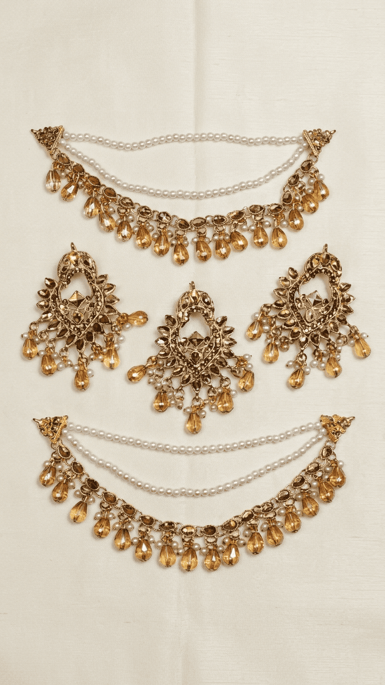 Gold Pearl Kundan Bridal Jewelry Set
